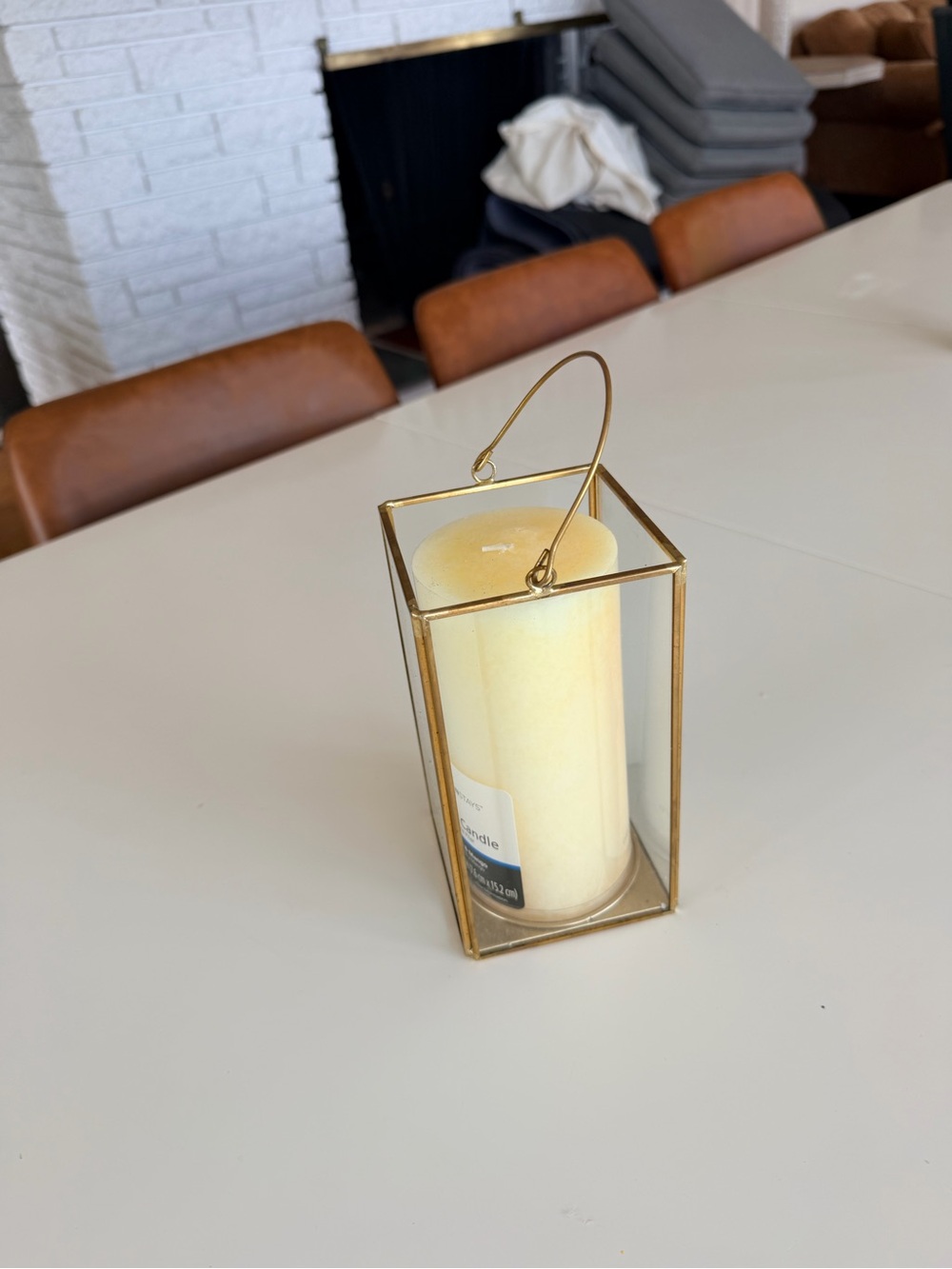 Gold Glass Lantern with Cream Candle - Home Accents 6”